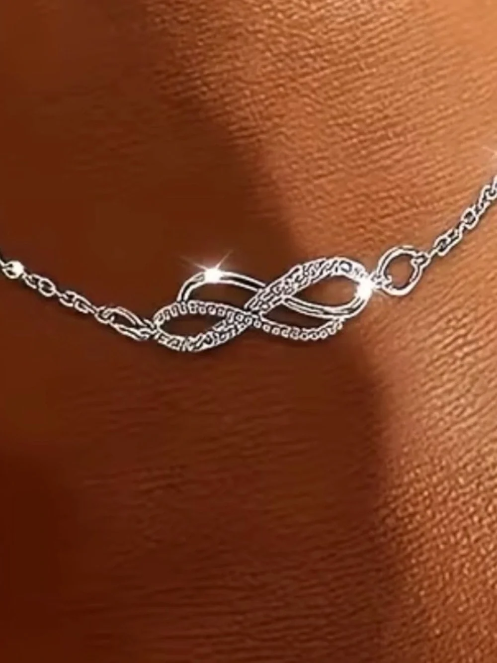 NWOT-Double Infinity Zirconia Stainless Steel Boho Anklet Ankle Bracelet